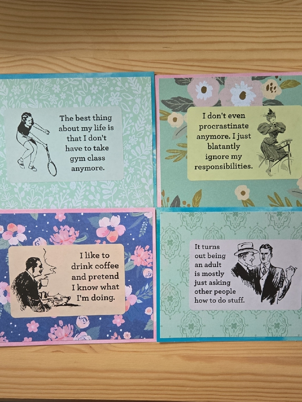 Handmade Set of 4 Humorous Cards - Adulting Is Hard